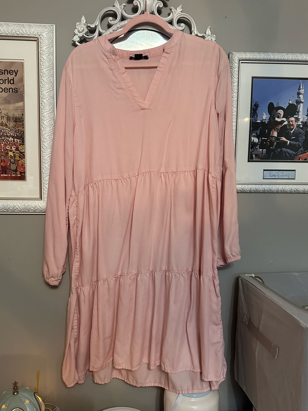 Esmara Pink Tencel Lyocell Tiered V-Neck Long Sleeve Dress Size 10